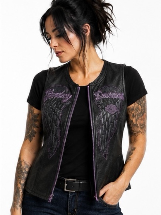 Harley Davidson Jackets & Blazers - Harley Davidson Night Angel Womens XL Black Leather Vest 97005-14VW Purple Wings